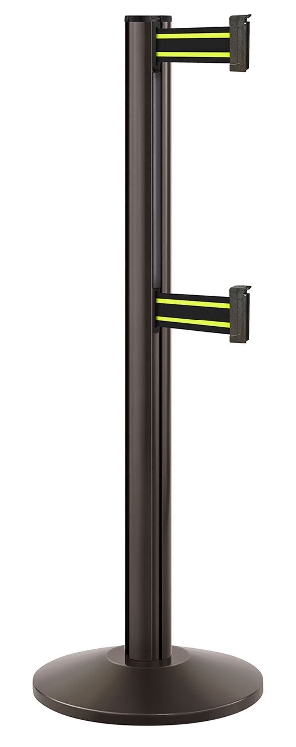 Beltrac 3000 ADA Portable Dual-Belt Stanchion | 10 FT Belts - SB - Statuary Bronze - BN - Black/Yellow