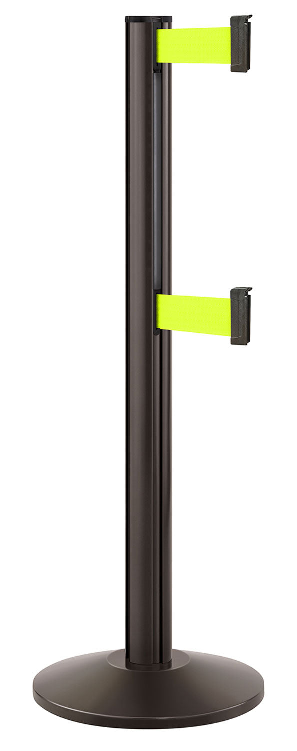 Beltrac 3000 ADA Portable Dual-Belt Stanchion | 10 FT Belts - SB - Statuary Bronze - FY - Florescent Yellow