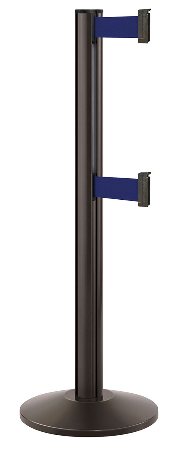 Beltrac 3000 ADA Portable Dual-Belt Stanchion | 10 FT Belts - SB - Statuary Bronze - MB - Marine Blue