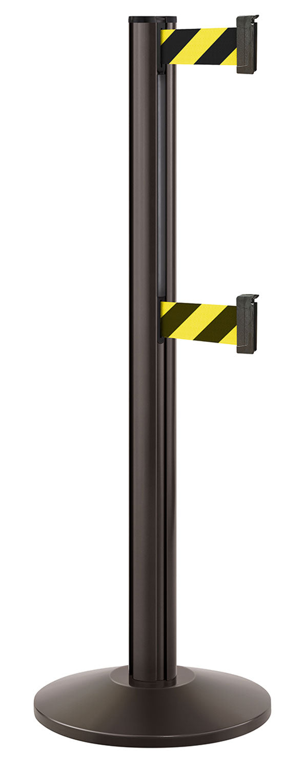 Beltrac 3000 ADA Portable Dual-Belt Stanchion | 10 FT Belts - SB - Statuary Bronze - SF - Safety Stripe