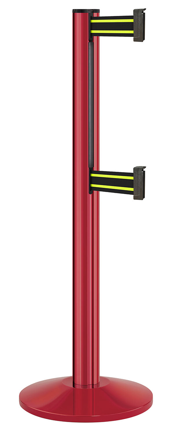 Beltrac 3000 ADA Portable Dual-Belt Stanchion | 10 FT Belts - TR - Torch Red - BN - Black/Yellow