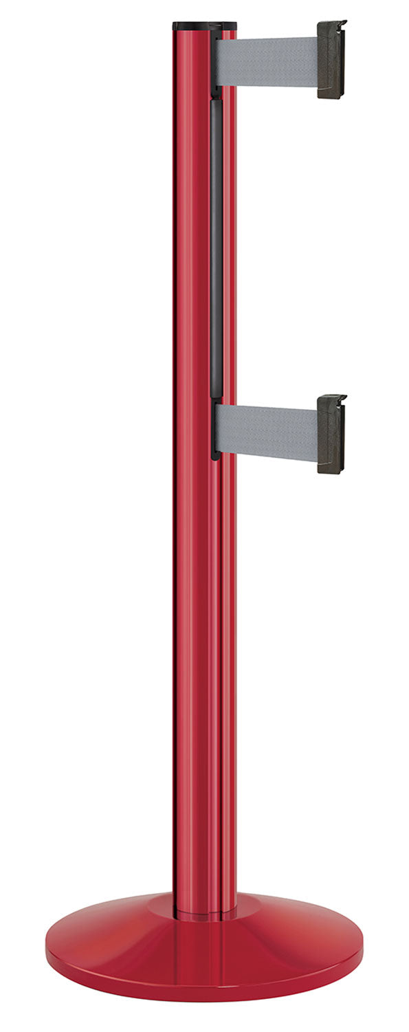 Beltrac 3000 ADA Portable Dual-Belt Stanchion | 10 FT Belts - TR - Torch Red - GY - Gray