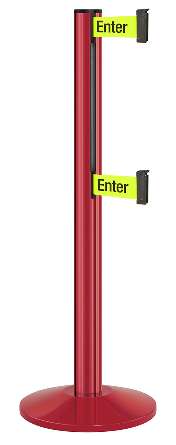 Beltrac 3000 ADA Portable Dual-Belt Stanchion | 10 FT Belts - TR - Torch Red - S6 - Caution / Do Not Enter