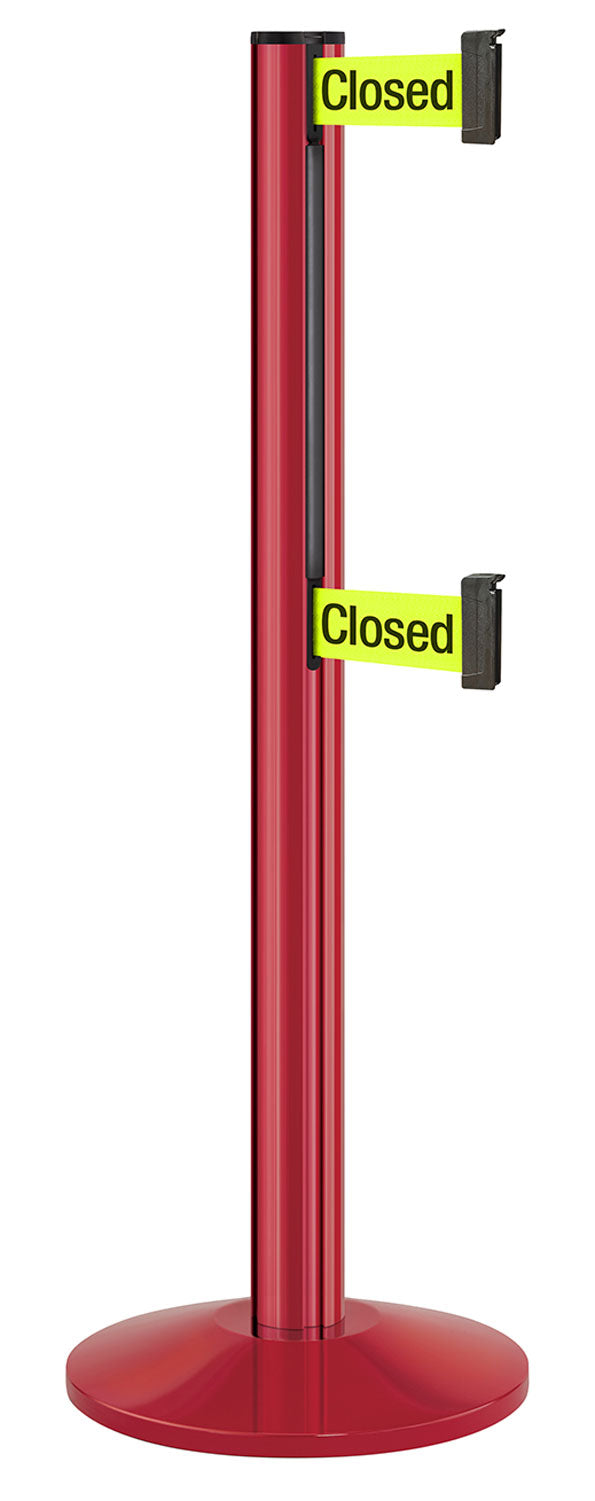 Beltrac 3000 ADA Portable Dual-Belt Stanchion | 10 FT Belts - TR - Torch Red - S9 - Temporarily Closed (Double-Sided)