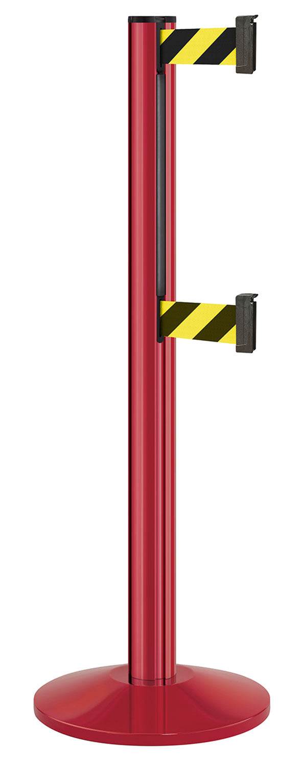 Beltrac 3000 ADA Portable Dual-Belt Stanchion | 10 FT Belts - TR - Torch Red - SF - Safety Stripe