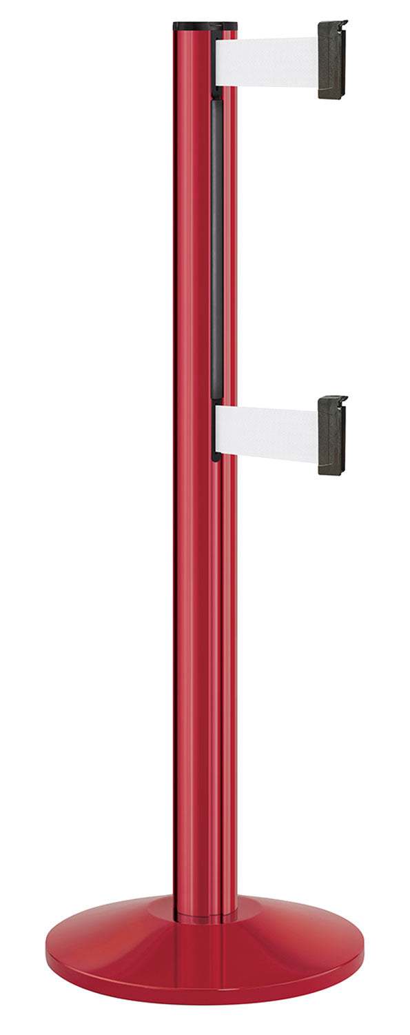 Beltrac 3000 ADA Portable Dual-Belt Stanchion | 10 FT Belts - TR - Torch Red - WT - White