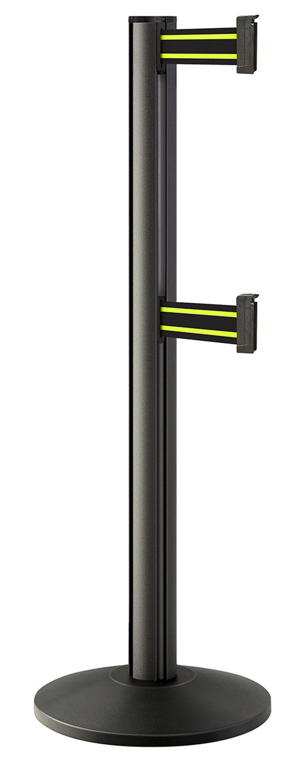 Beltrac 3000 ADA Portable Dual-Belt Stanchion | 10 FT Belts - WB - Wrinkle Black - BN - Black/Yellow