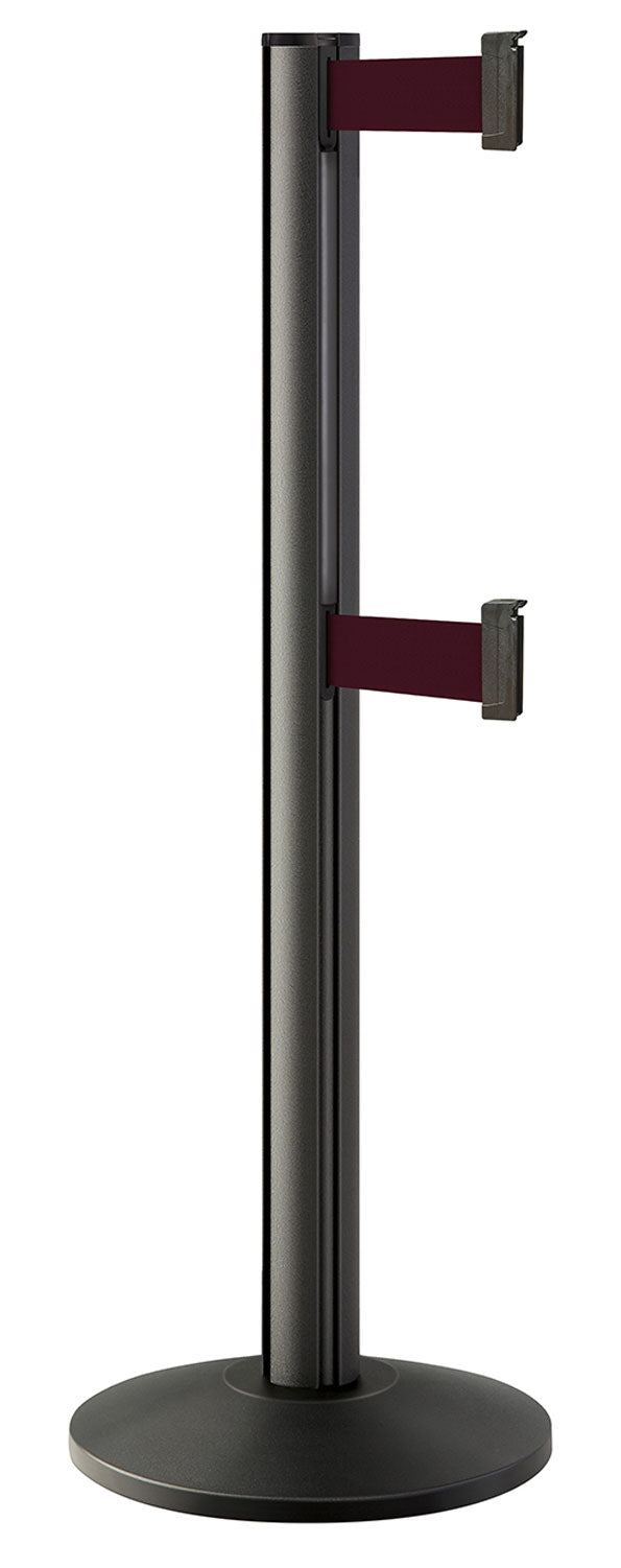 Beltrac 3000 ADA Portable Dual-Belt Stanchion | 10 FT Belts - WB - Wrinkle Black - BY - Burgundy