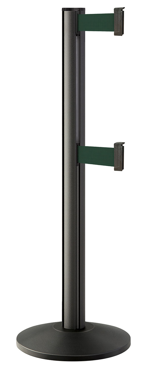 Beltrac 3000 ADA Portable Dual-Belt Stanchion | 10 FT Belts - WB - Wrinkle Black - FG - Forest Green