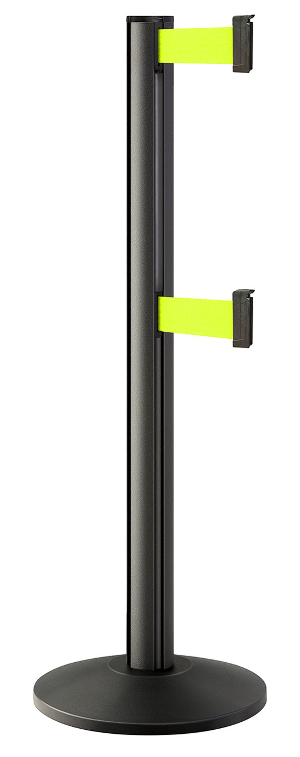Beltrac 3000 ADA Portable Dual-Belt Stanchion | 10 FT Belts - WB - Wrinkle Black - FY - Florescent Yellow