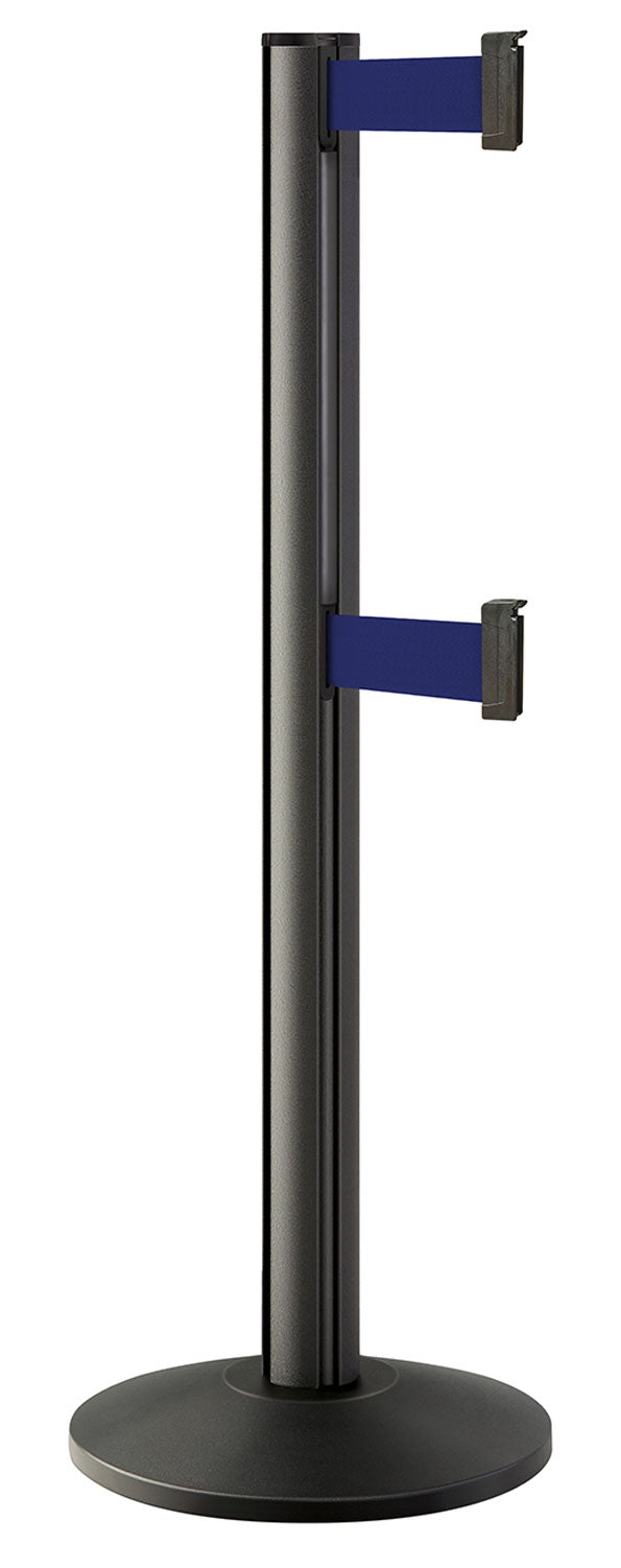 Beltrac 3000 ADA Portable Dual-Belt Stanchion | 10 FT Belts - WB - Wrinkle Black - MB - Marine Blue