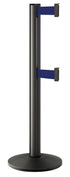 Beltrac 3000 ADA Portable Dual-Belt Stanchion | 10 FT Belts - WB - Wrinkle Black - MB - Marine Blue
