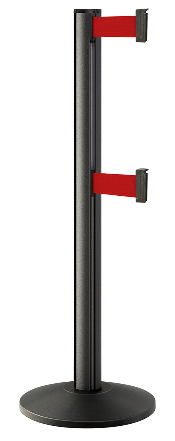 Beltrac 3000 ADA Portable Dual-Belt Stanchion | 10 FT Belts - WB - Wrinkle Black - RD - Red