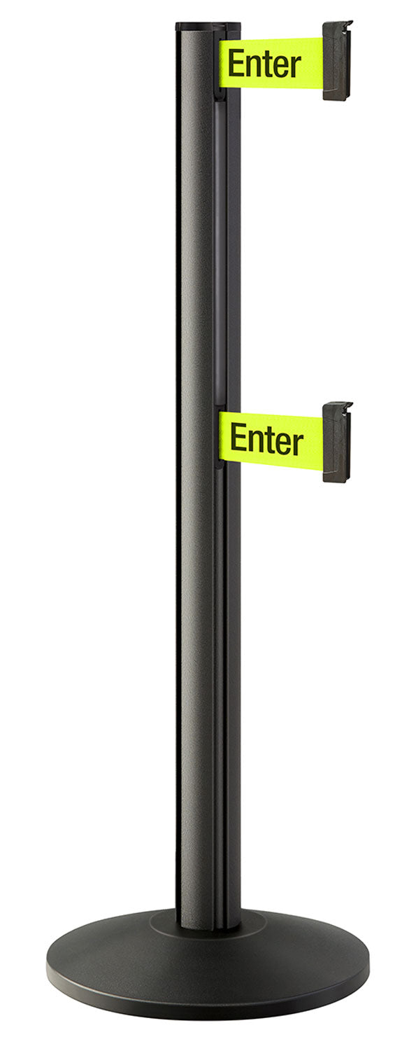 Beltrac 3000 ADA Portable Dual-Belt Stanchion | 10 FT Belts - WB - Wrinkle Black - S6 - Caution / Do Not Enter