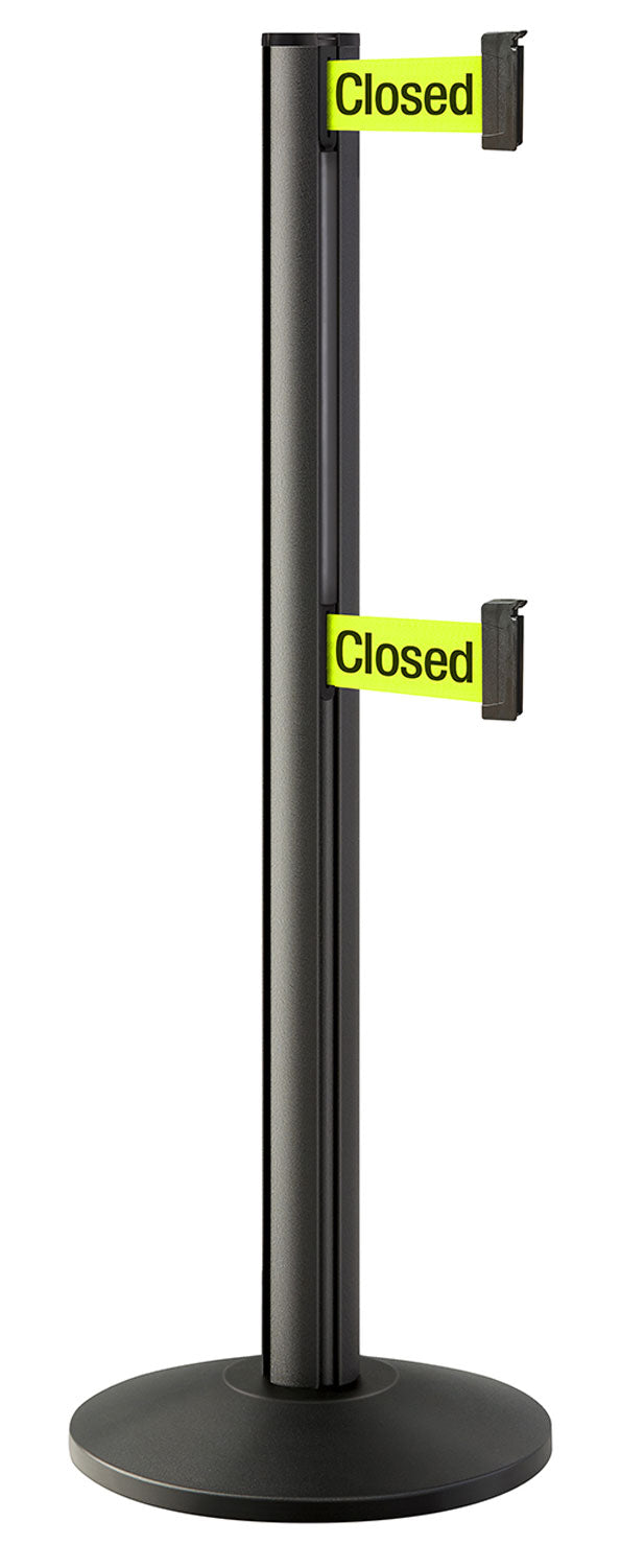 Beltrac 3000 ADA Portable Dual-Belt Stanchion | 10 FT Belts - WB - Wrinkle Black - S9 - Temporarily Closed (Double-Sided)