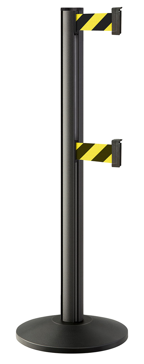 Beltrac 3000 ADA Portable Dual-Belt Stanchion | 10 FT Belts - WB - Wrinkle Black - SF - Safety Stripe