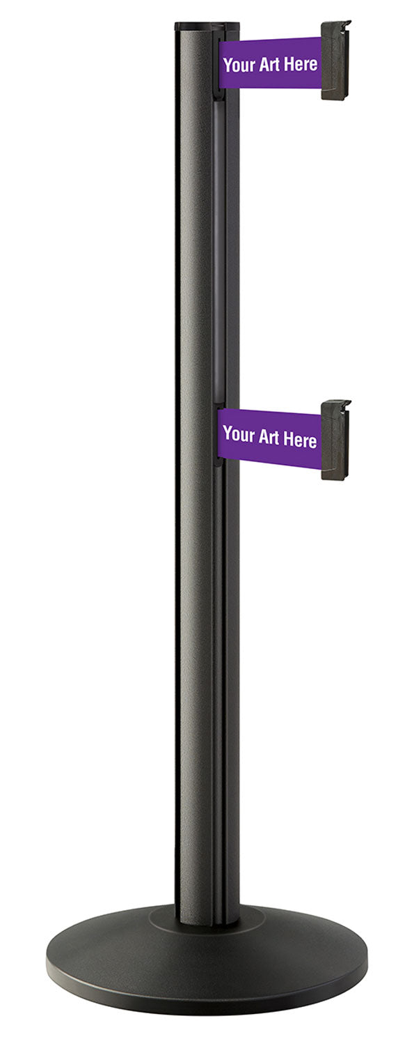 Beltrac 3000 ADA Portable Dual-Belt Stanchion | 10 FT Belts - WB - Wrinkle Black - SU - Custom Printing
