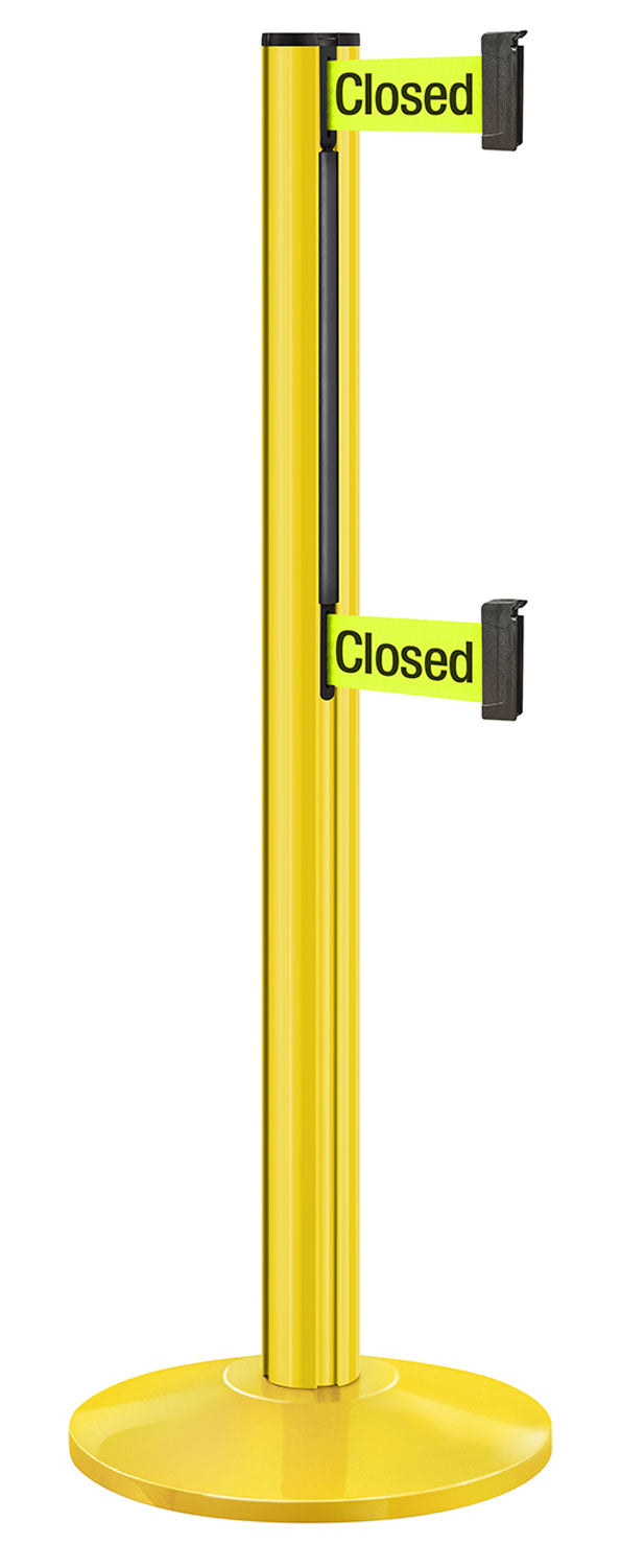 Beltrac 3000 ADA Portable Dual-Belt Stanchion | 10 FT Belts - YL - Yellow - S7 - Temporarily Closed