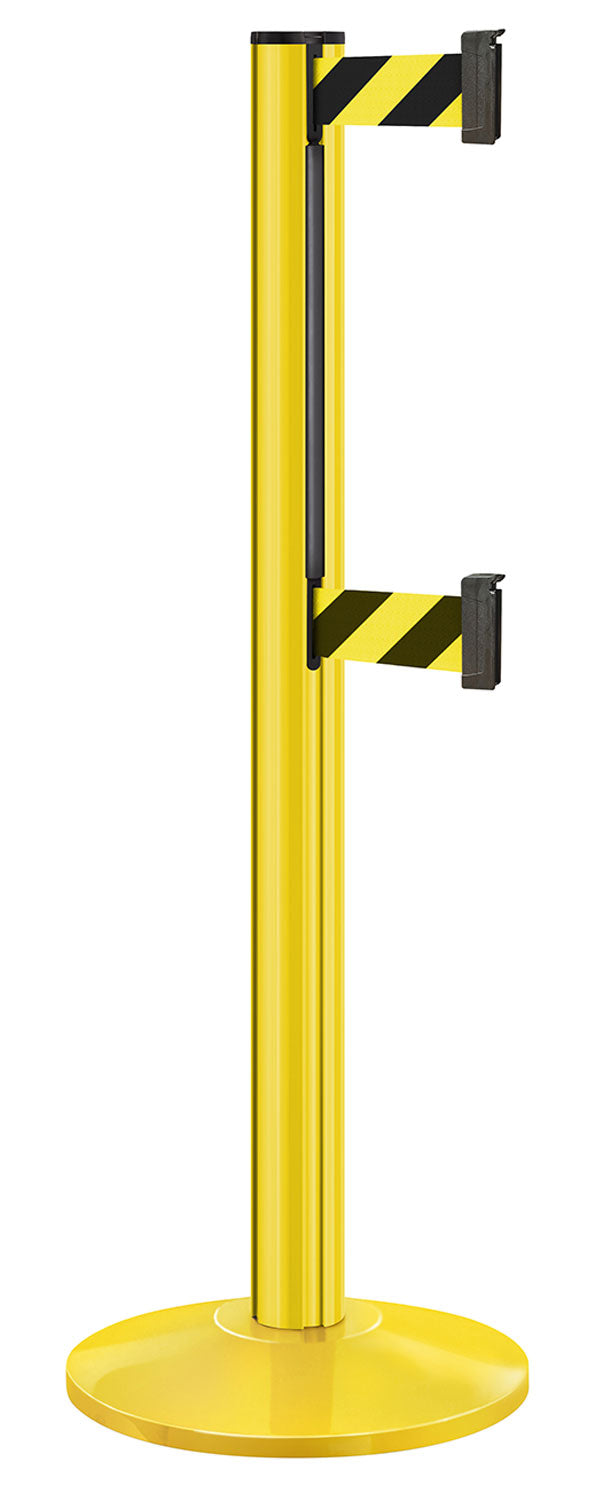 Beltrac 3000 ADA Portable Dual-Belt Stanchion | 10 FT Belts - YL - Yellow - SF - Safety Stripe
