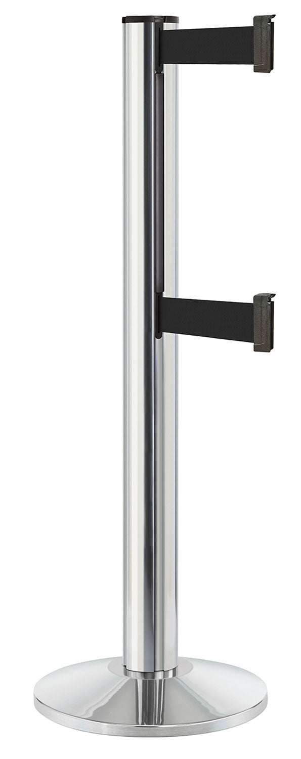 Beltrac 3000 ADA Portable Dual-Belt Stanchion | 15 FT Belts - CL - Chrome - BK - Black