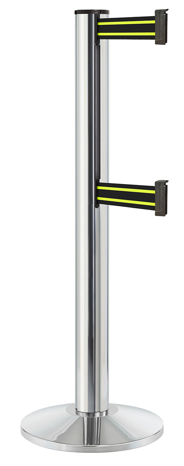 Beltrac 3000 ADA Portable Dual-Belt Stanchion | 15 FT Belts - CL - Chrome - BN - Black/Yellow