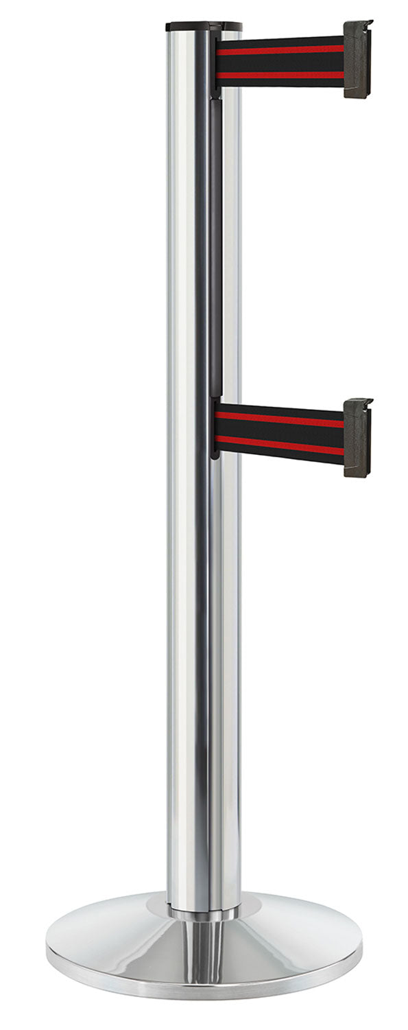Beltrac 3000 ADA Portable Dual-Belt Stanchion | 15 FT Belts - CL - Chrome - BR - Black/Red