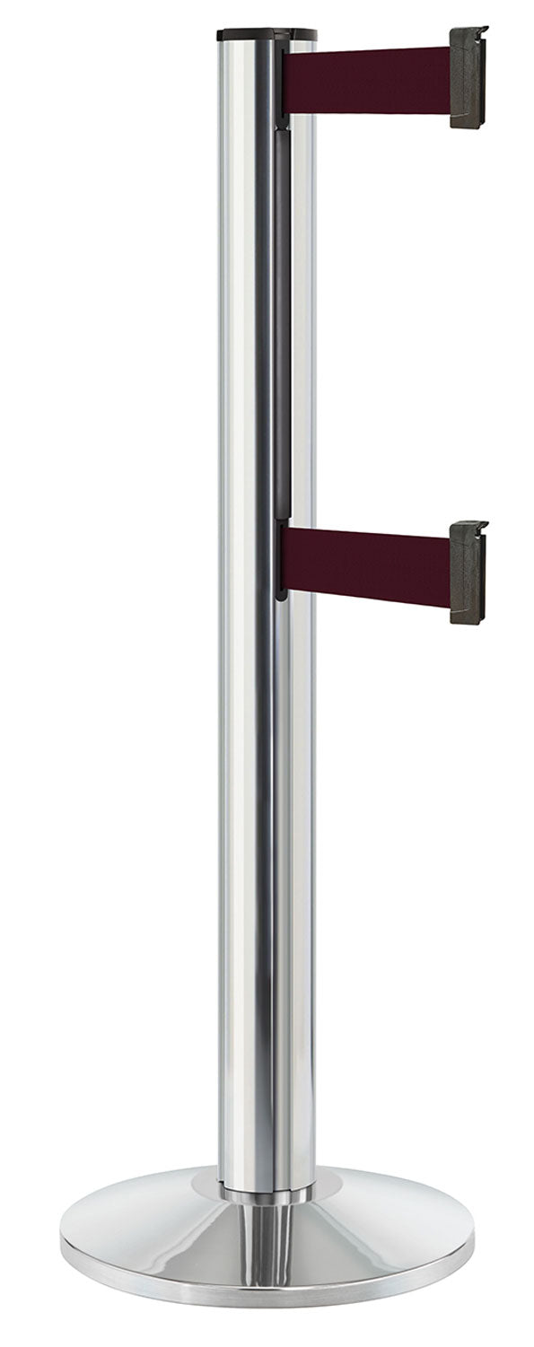 Beltrac 3000 ADA Portable Dual-Belt Stanchion | 15 FT Belts - CL - Chrome - BY - Burgundy
