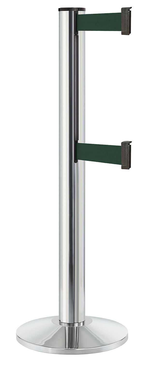Beltrac 3000 ADA Portable Dual-Belt Stanchion | 15 FT Belts - CL - Chrome - FG - Forest Green