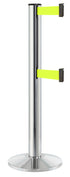 Beltrac 3000 ADA Portable Dual-Belt Stanchion | 15 FT Belts - CL - Chrome - FY - Florescent Yellow