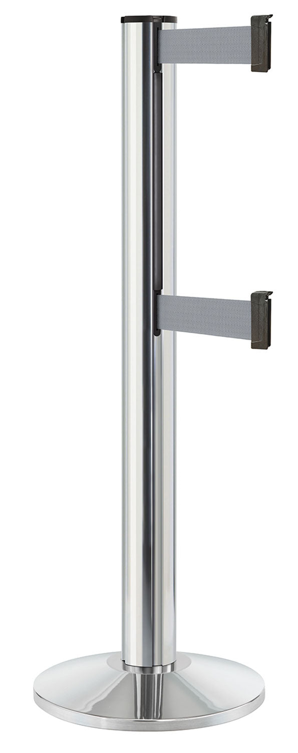 Beltrac 3000 ADA Portable Dual-Belt Stanchion | 15 FT Belts - CL - Chrome - GY - Gray