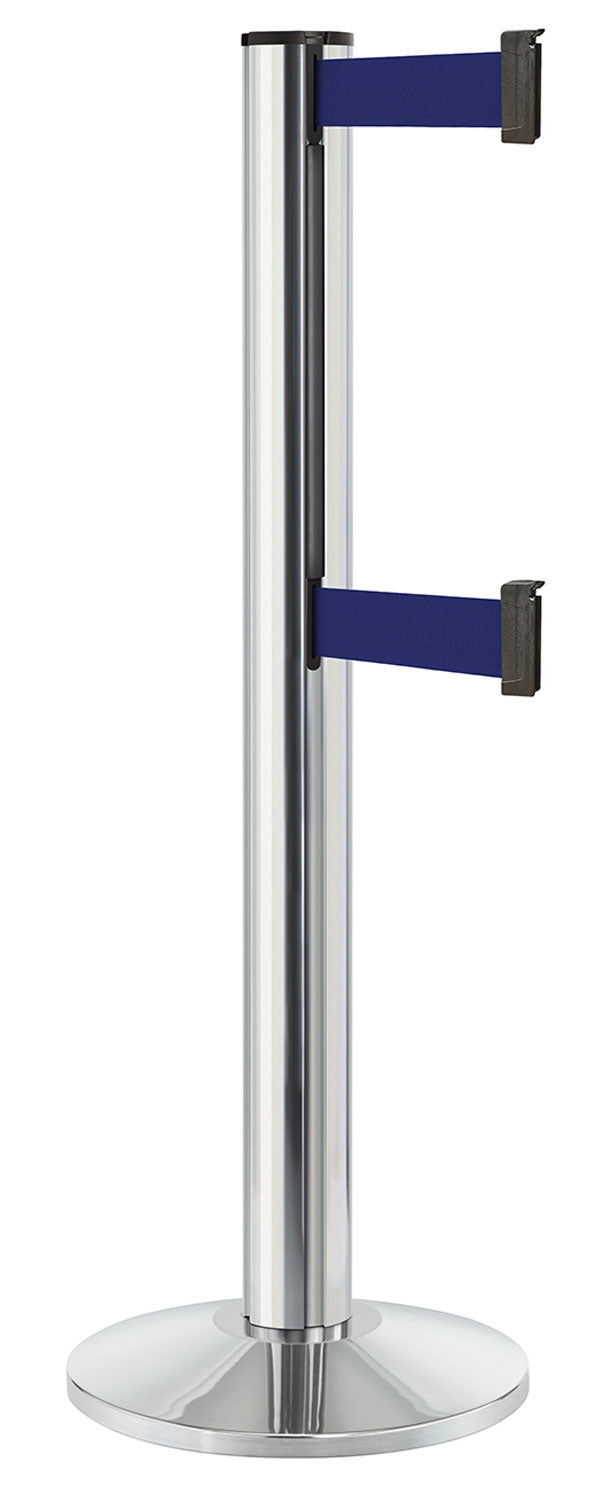 Beltrac 3000 ADA Portable Dual-Belt Stanchion | 15 FT Belts - CL - Chrome - MB - Marine Blue