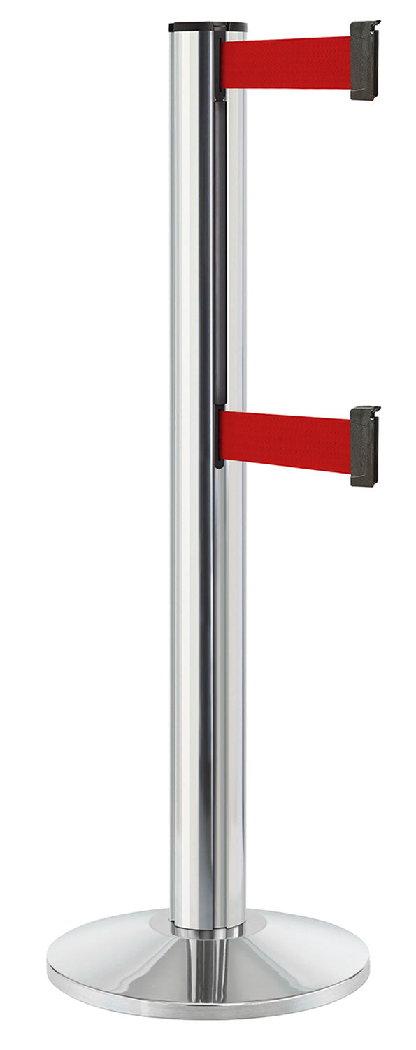 Beltrac 3000 ADA Portable Dual-Belt Stanchion | 15 FT Belts - CL - Chrome - RD - Red