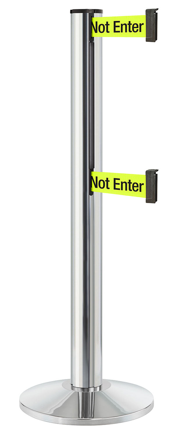 Beltrac 3000 ADA Portable Dual-Belt Stanchion | 15 FT Belts - CL - Chrome - S6 - Caution / Do Not Enter