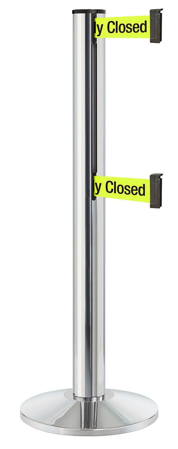 Beltrac 3000 ADA Portable Dual-Belt Stanchion | 15 FT Belts - CL - Chrome - S9 - Temporarily Closed (Double-Sided)