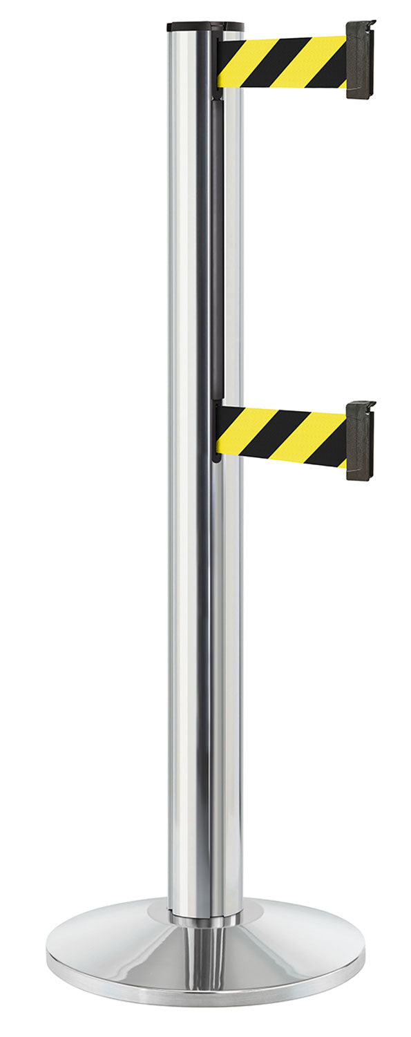Beltrac 3000 ADA Portable Dual-Belt Stanchion | 15 FT Belts - CL - Chrome - SF - Safety Stripe