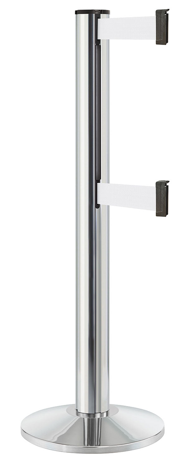 Beltrac 3000 ADA Portable Dual-Belt Stanchion | 15 FT Belts - CL - Chrome - WT - White