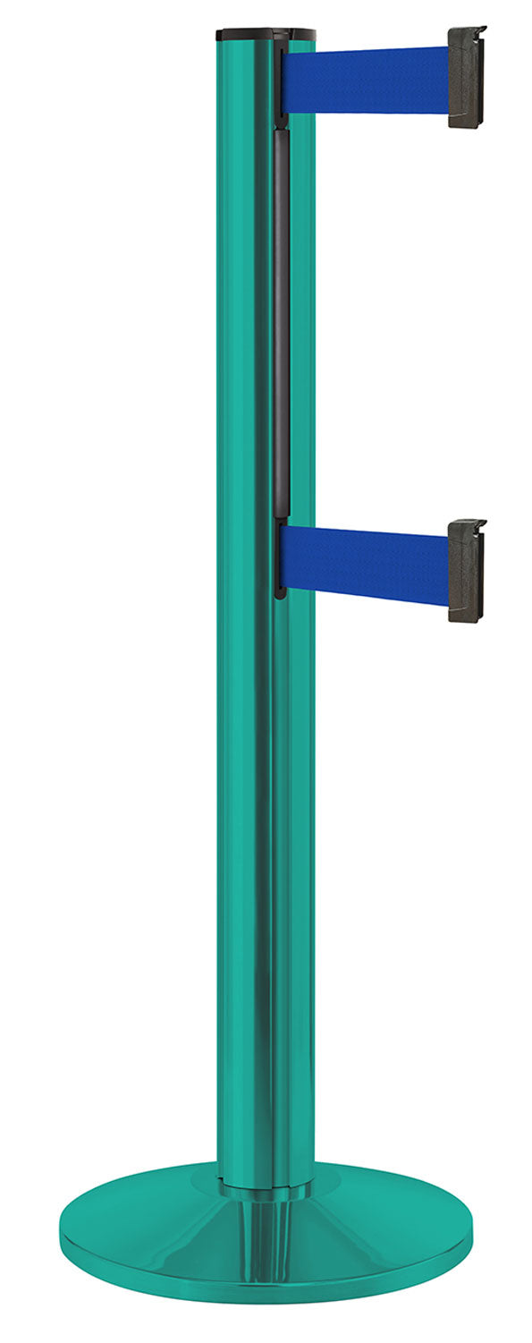Beltrac 3000 ADA Portable Dual-Belt Stanchion | 15 FT Belts - CS - Custom - BL - Blue