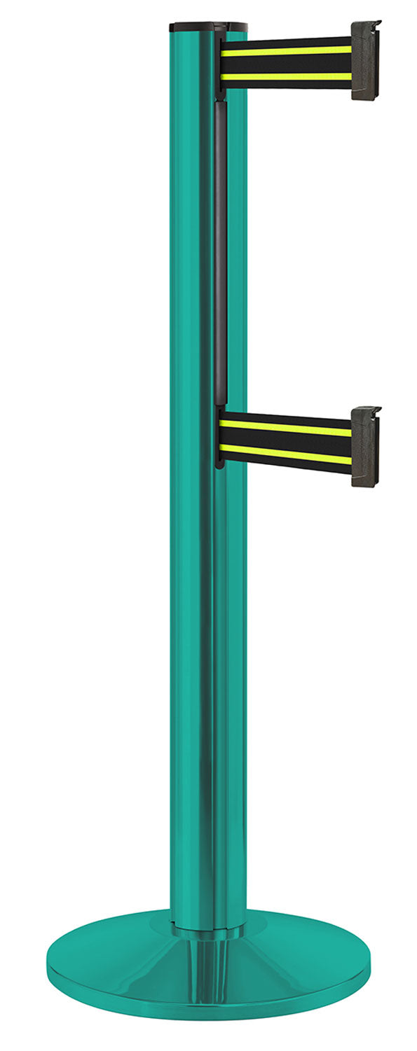 Beltrac 3000 ADA Portable Dual-Belt Stanchion | 15 FT Belts - CS - Custom - BN - Black/Yellow