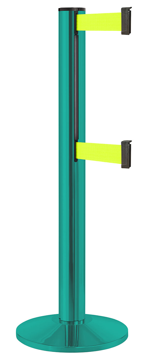 Beltrac 3000 ADA Portable Dual-Belt Stanchion | 15 FT Belts - CS - Custom - FY - Florescent Yellow