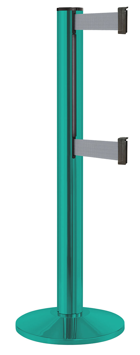 Beltrac 3000 ADA Portable Dual-Belt Stanchion | 15 FT Belts - CS - Custom - GY - Gray