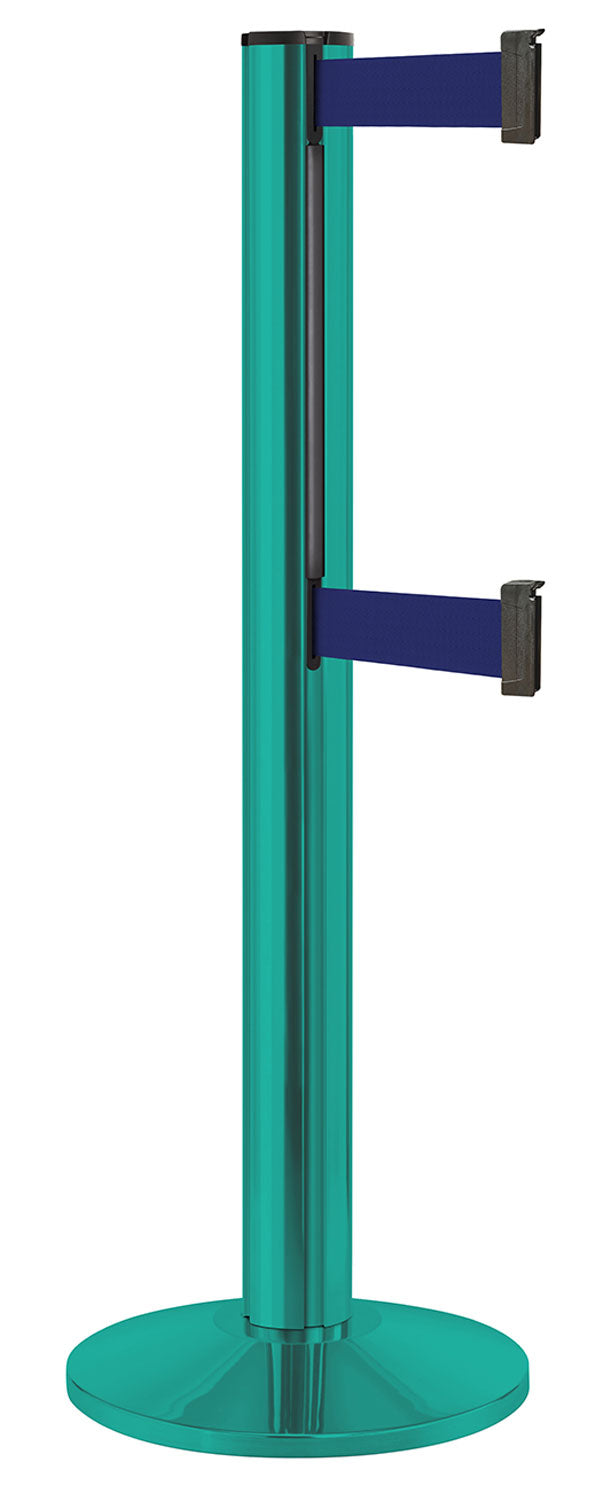Beltrac 3000 ADA Portable Dual-Belt Stanchion | 15 FT Belts - CS - Custom - MB - Marine Blue