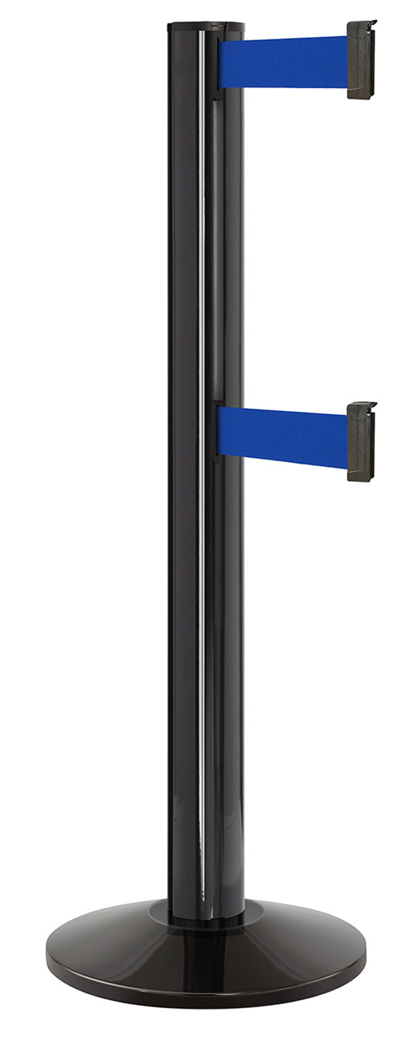 Beltrac 3000 ADA Portable Dual-Belt Stanchion | 15 FT Belts - GB - Gloss Black - BL - Blue