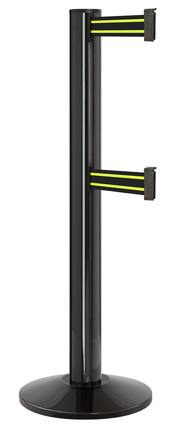 Beltrac 3000 ADA Portable Dual-Belt Stanchion | 15 FT Belts - GB - Gloss Black - BN - Black/Yellow