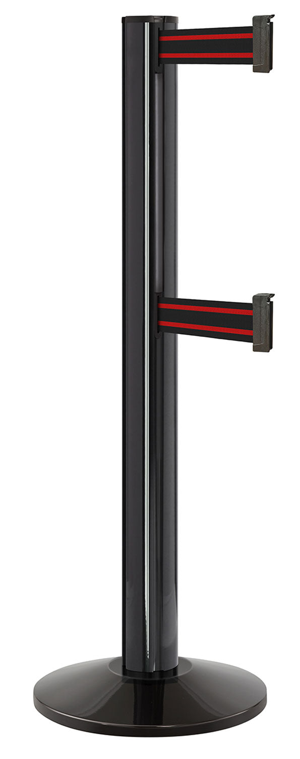 Beltrac 3000 ADA Portable Dual-Belt Stanchion | 15 FT Belts - GB - Gloss Black - BR - Black/Red