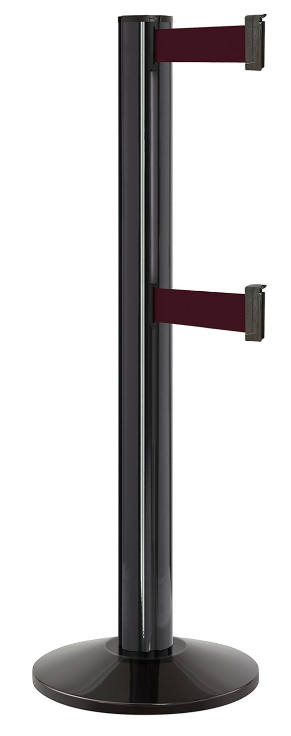 Beltrac 3000 ADA Portable Dual-Belt Stanchion | 15 FT Belts - GB - Gloss Black - BY - Burgundy