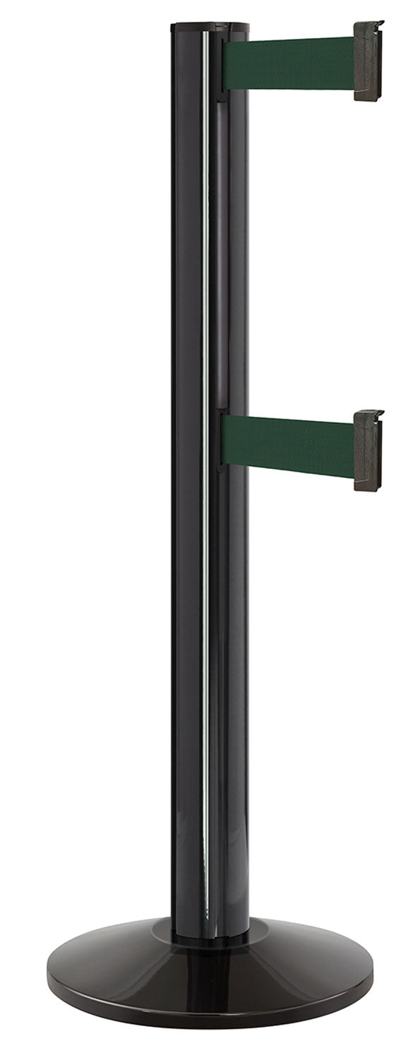 Beltrac 3000 ADA Portable Dual-Belt Stanchion | 15 FT Belts - GB - Gloss Black - FG - Forest Green