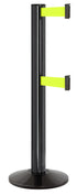Beltrac 3000 ADA Portable Dual-Belt Stanchion | 15 FT Belts - GB - Gloss Black - FY - Florescent Yellow