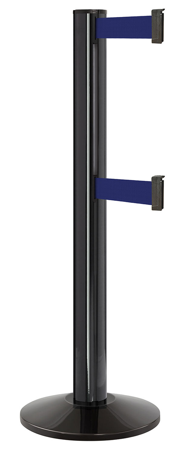 Beltrac 3000 ADA Portable Dual-Belt Stanchion | 15 FT Belts - GB - Gloss Black - MB - Marine Blue
