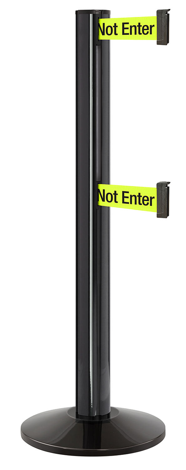 Beltrac 3000 ADA Portable Dual-Belt Stanchion | 15 FT Belts - GB - Gloss Black - S6 - Caution / Do Not Enter