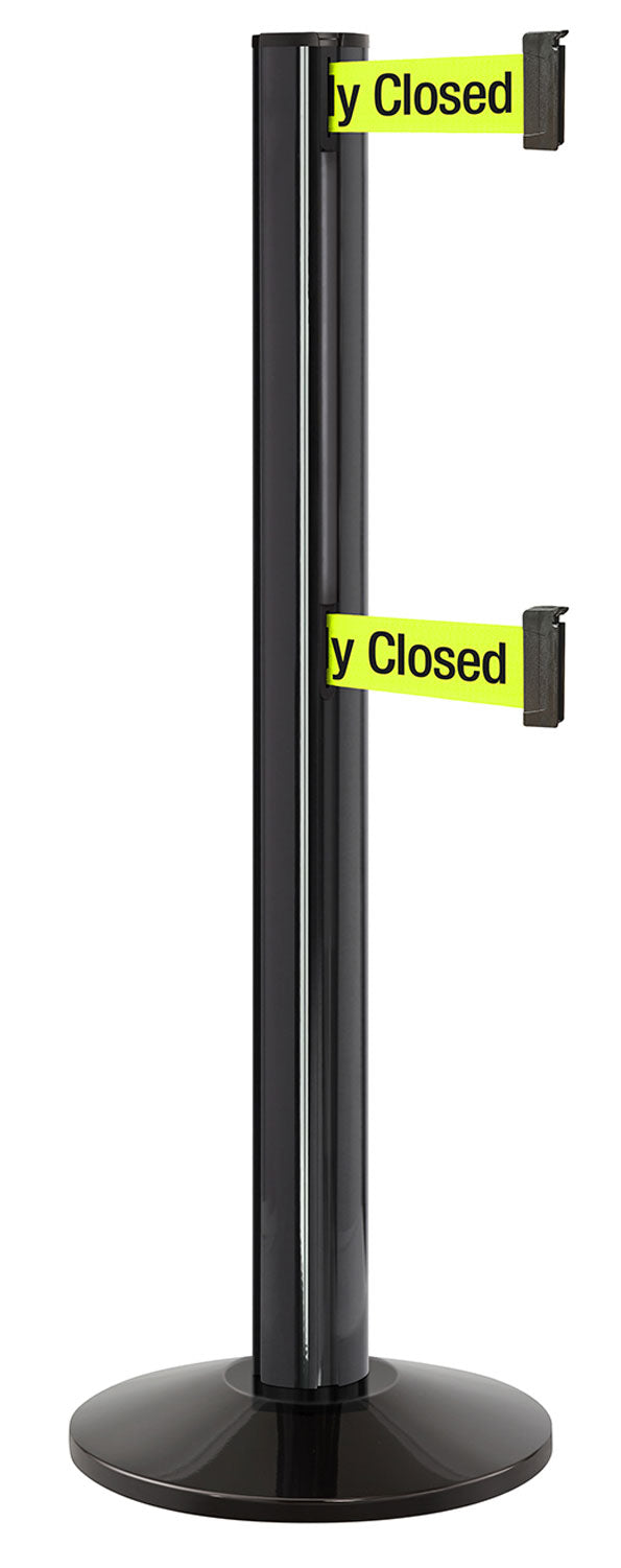Beltrac 3000 ADA Portable Dual-Belt Stanchion | 15 FT Belts - GB - Gloss Black - S9 - Temporarily Closed (Double-Sided)